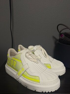 Dior White and Neon Yellow Women's Sneakers